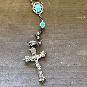 Silver and Blue Women's Rosary Necklace